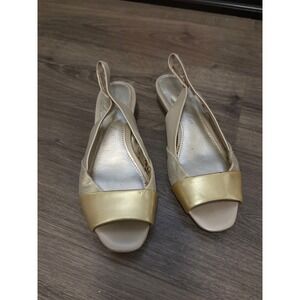 Anne Klein‎ iFlex Gold Slingback Low Heel Dress Sandals Size 7.5M
